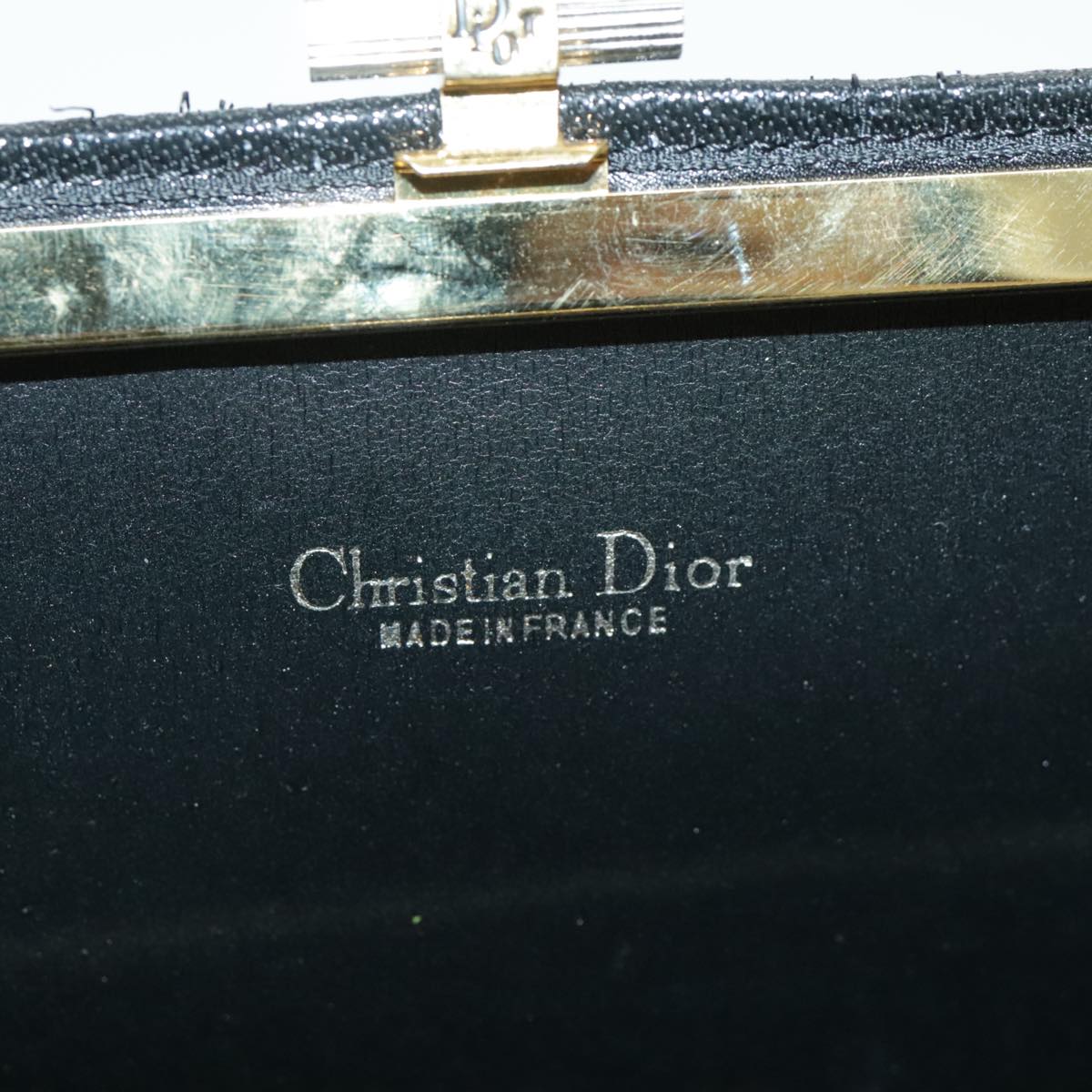 Christian Dior Honeycomb Canvas Clutch Bag Black Gold Auth bs19121