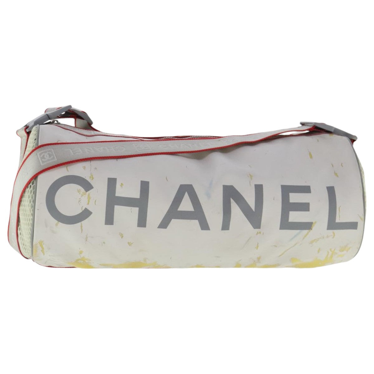 CHANEL Sports Line Shoulder Bag Coated Canvas White Silver CC Auth bs19126