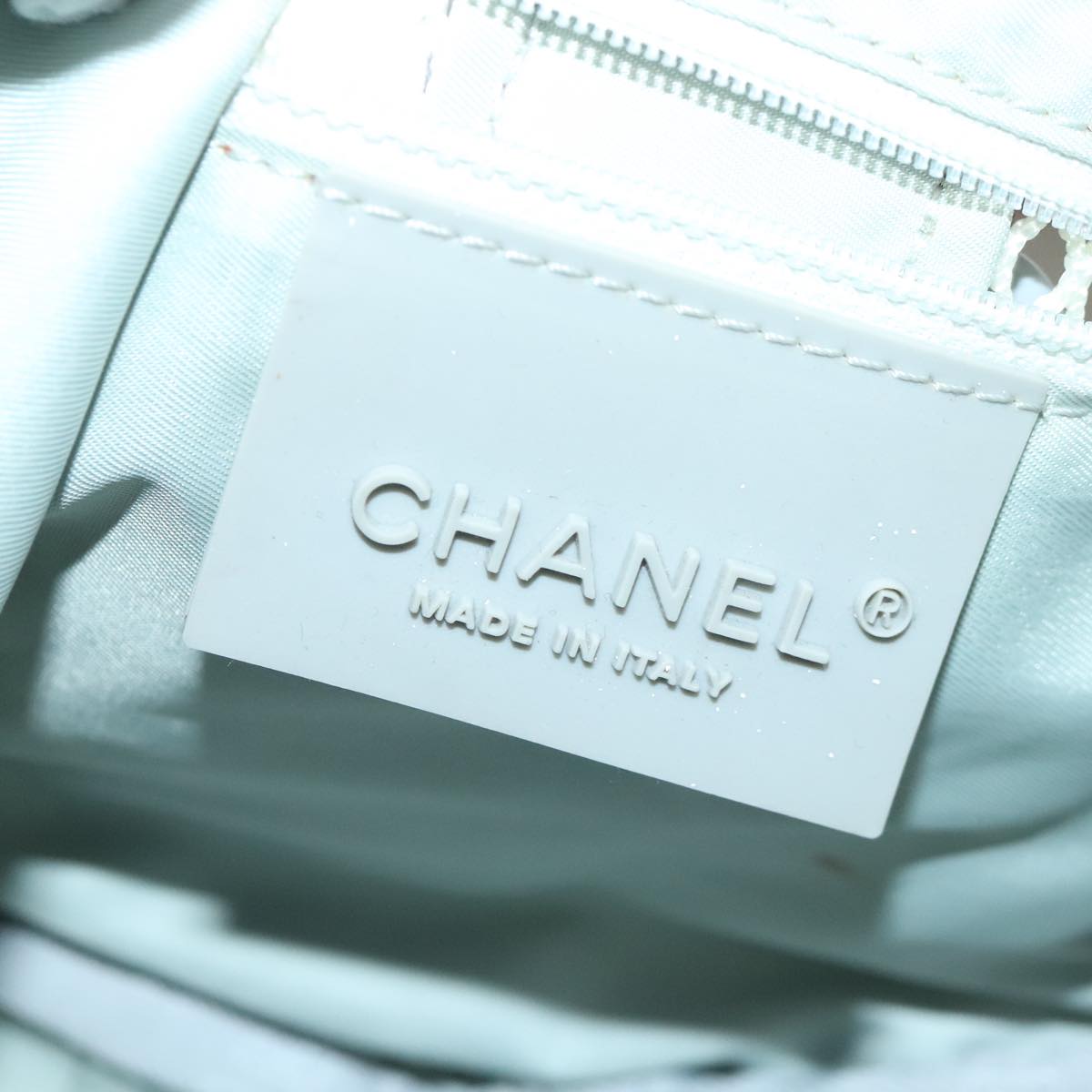 CHANEL Sports Line Shoulder Bag Coated Canvas White Silver CC Auth bs19126