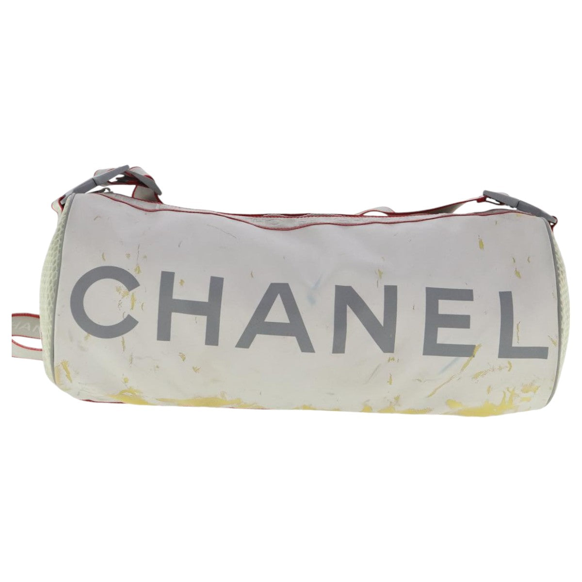 CHANEL Sports Line Shoulder Bag Coated Canvas White Silver CC Auth bs19126 - 0