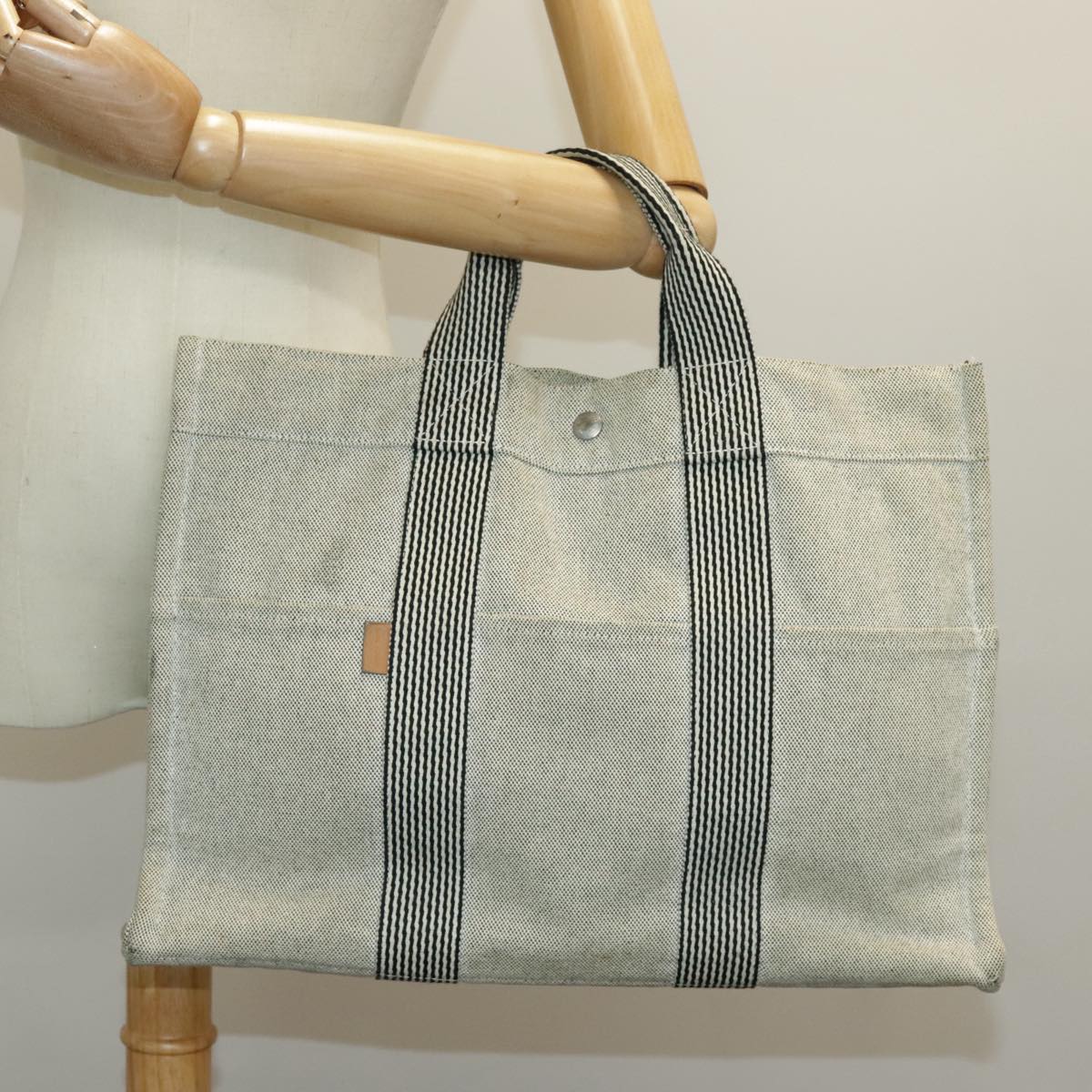 HERMES New Fourre Tout MM Tote Bag Canvas Gray Silver Auth bs19131