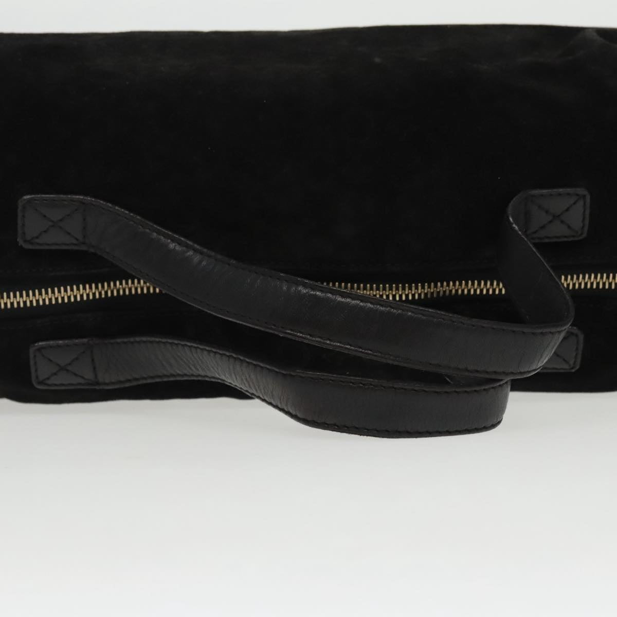 CELINE C Macadam Canvas Hand Bag Suede Leather Black Gold Auth bs19138