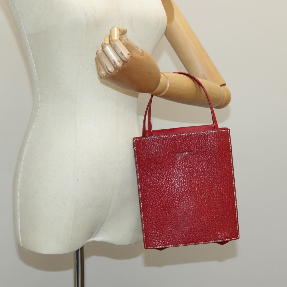 HERMES Lucy PM Hand Bag Leather Red Auth bs19150