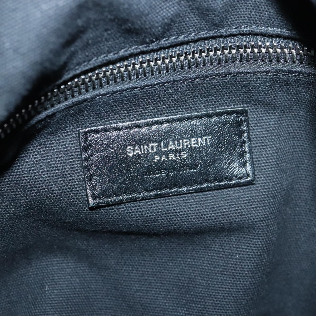 SAINT LAURENT Shoulder Bag Canvas Leather Gray Black Silver Auth bs19151