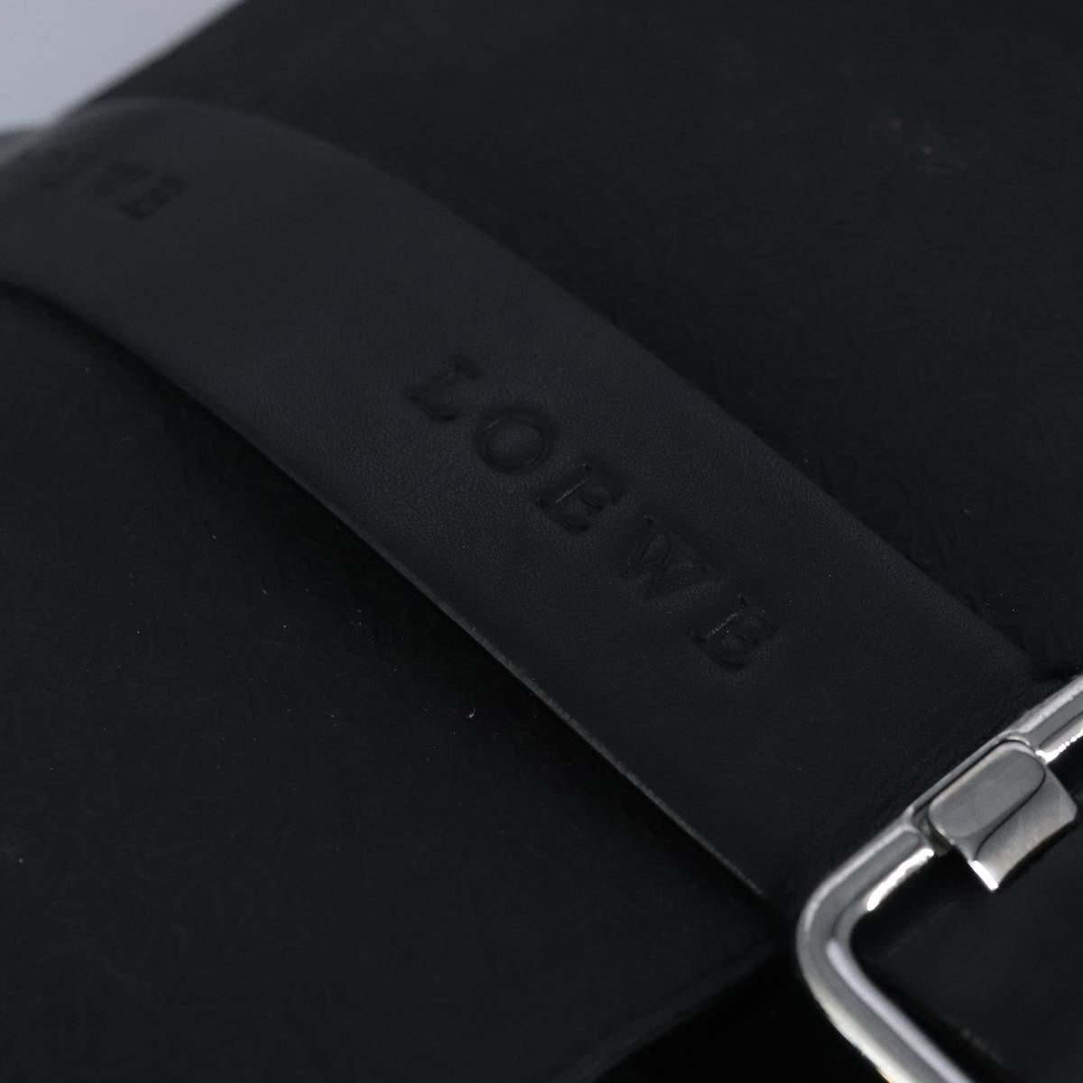 LOEWE Anagram Shoulder Bag Leather Black Silver Auth bs19153