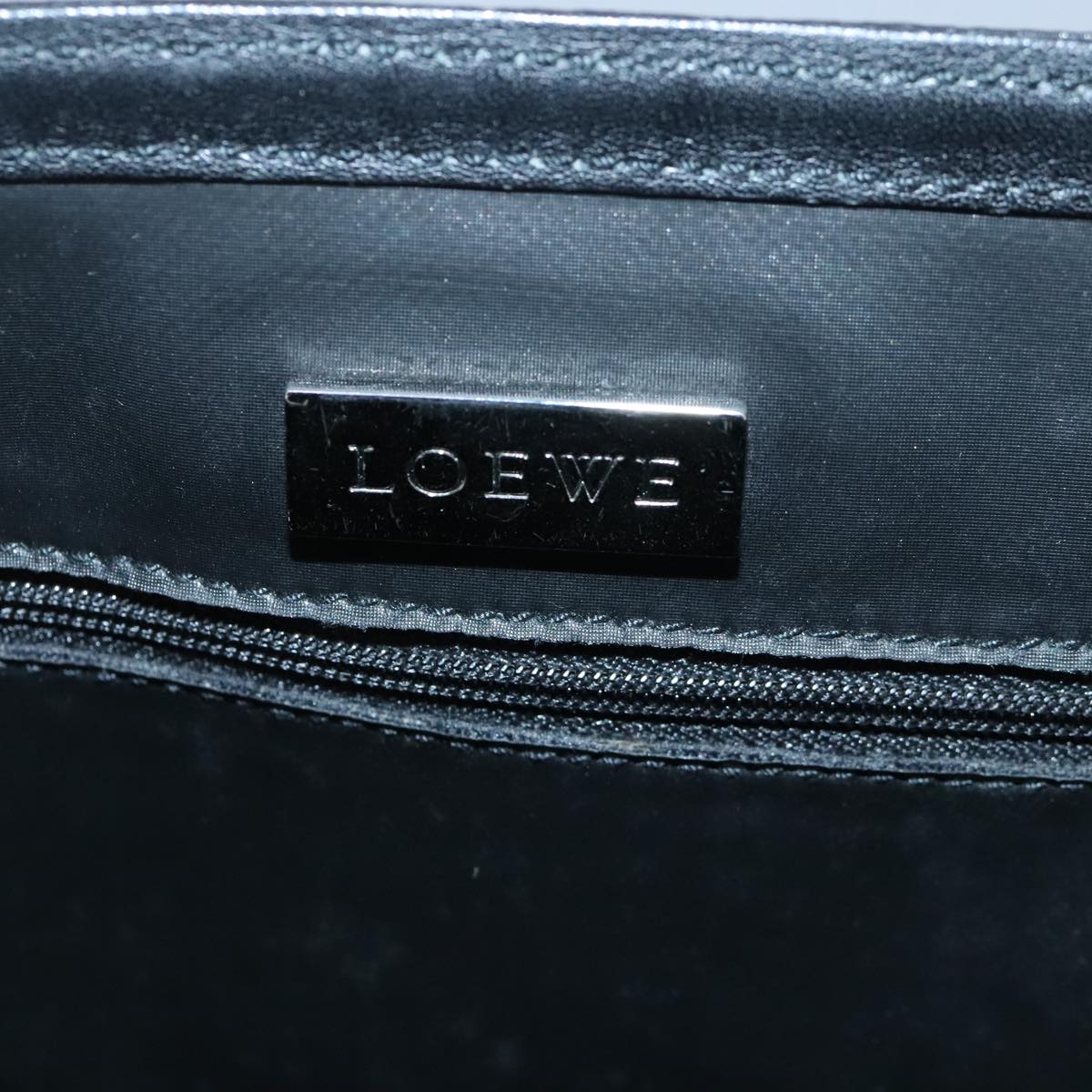 LOEWE Anagram Shoulder Bag Leather Black Silver Auth bs19153