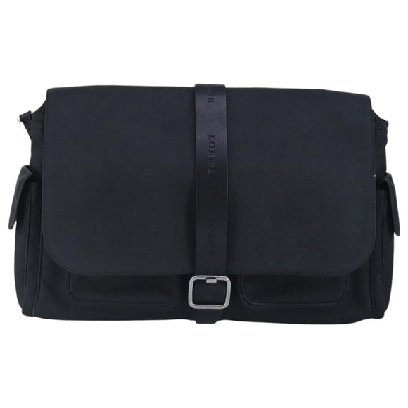 LOEWE Anagram Shoulder Bag Leather Black Silver Auth bs19153