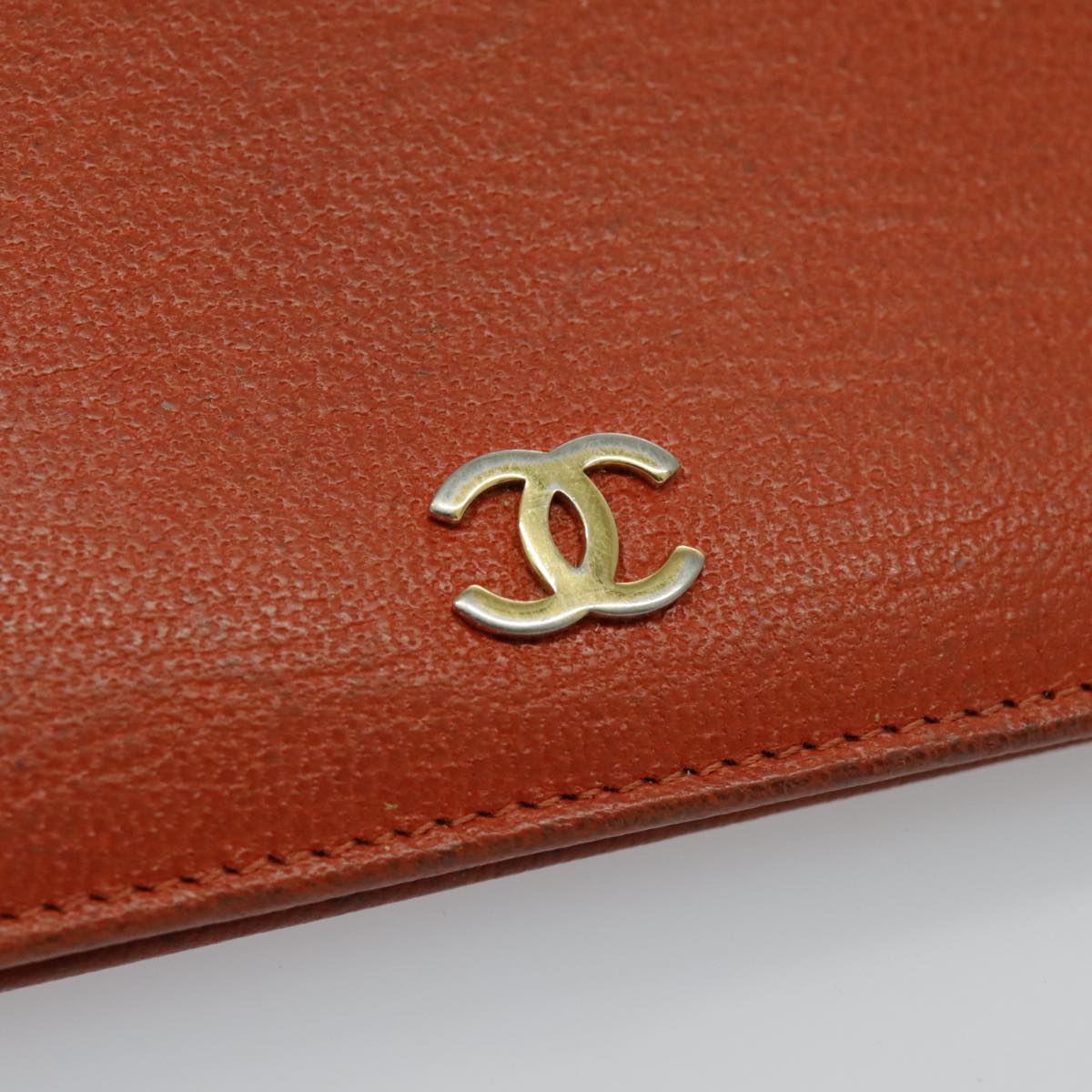 CHANEL Long Wallet Leather Orange Gold CC Auth bs19169