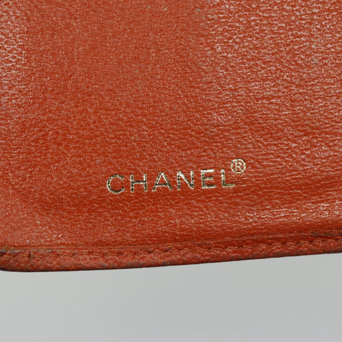 CHANEL Long Wallet Leather Orange Gold CC Auth bs19169