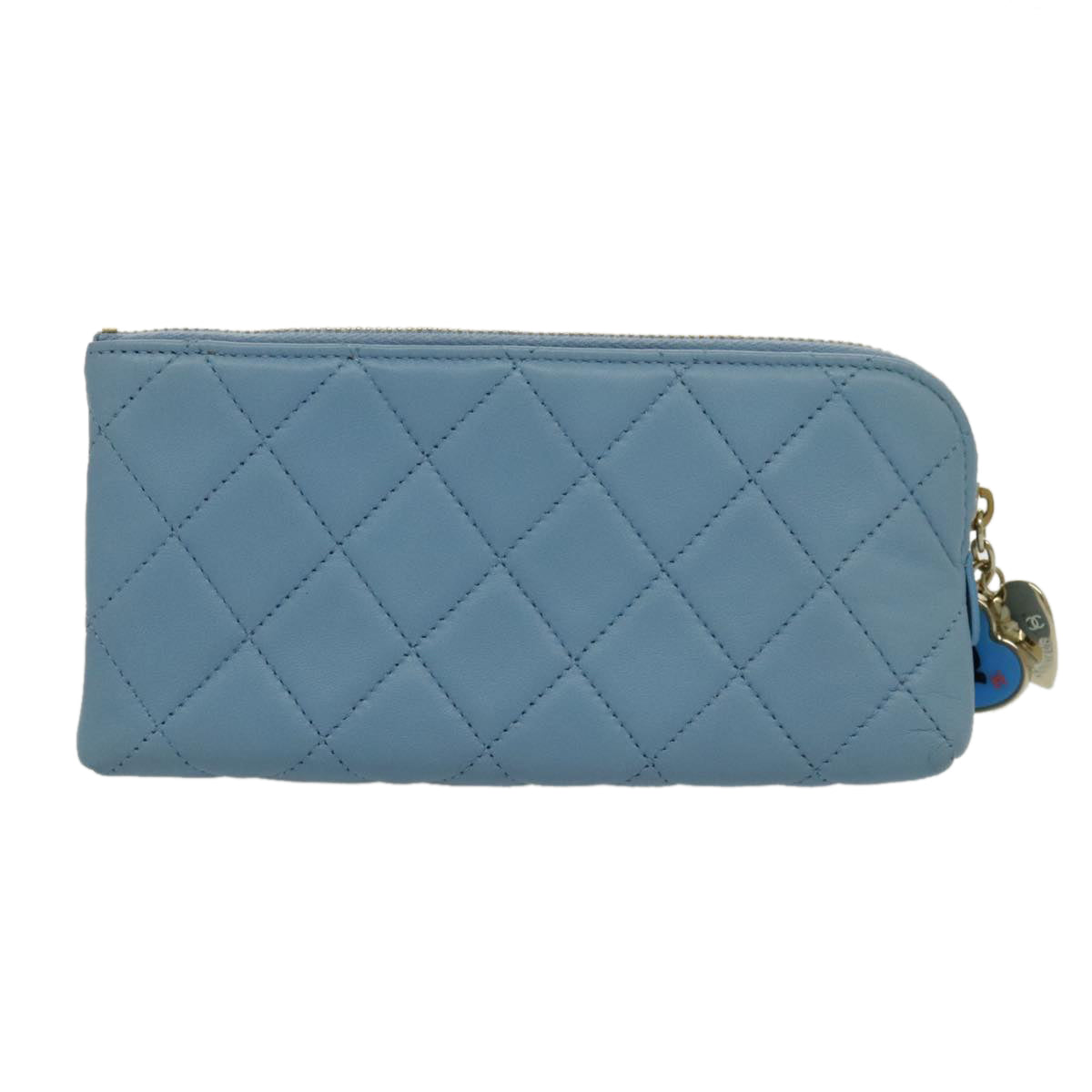 CHANEL Pouch Lamb Skin Light Blue Gold CC Auth bs19170 - 0