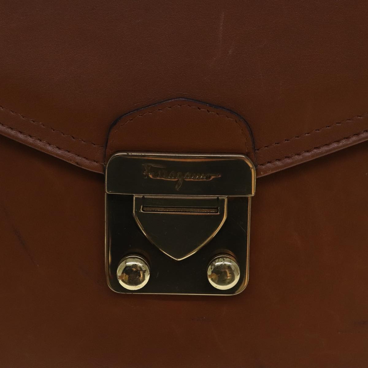 Salvatore Ferragamo Shoulder Bag Leather Brown Gold Auth bs19185