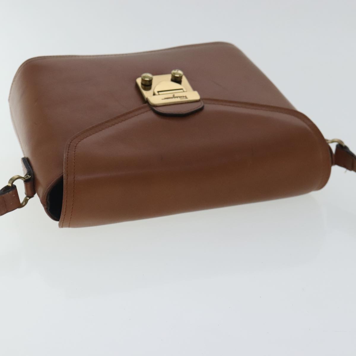 Salvatore Ferragamo Shoulder Bag Leather Brown Gold Auth bs19185