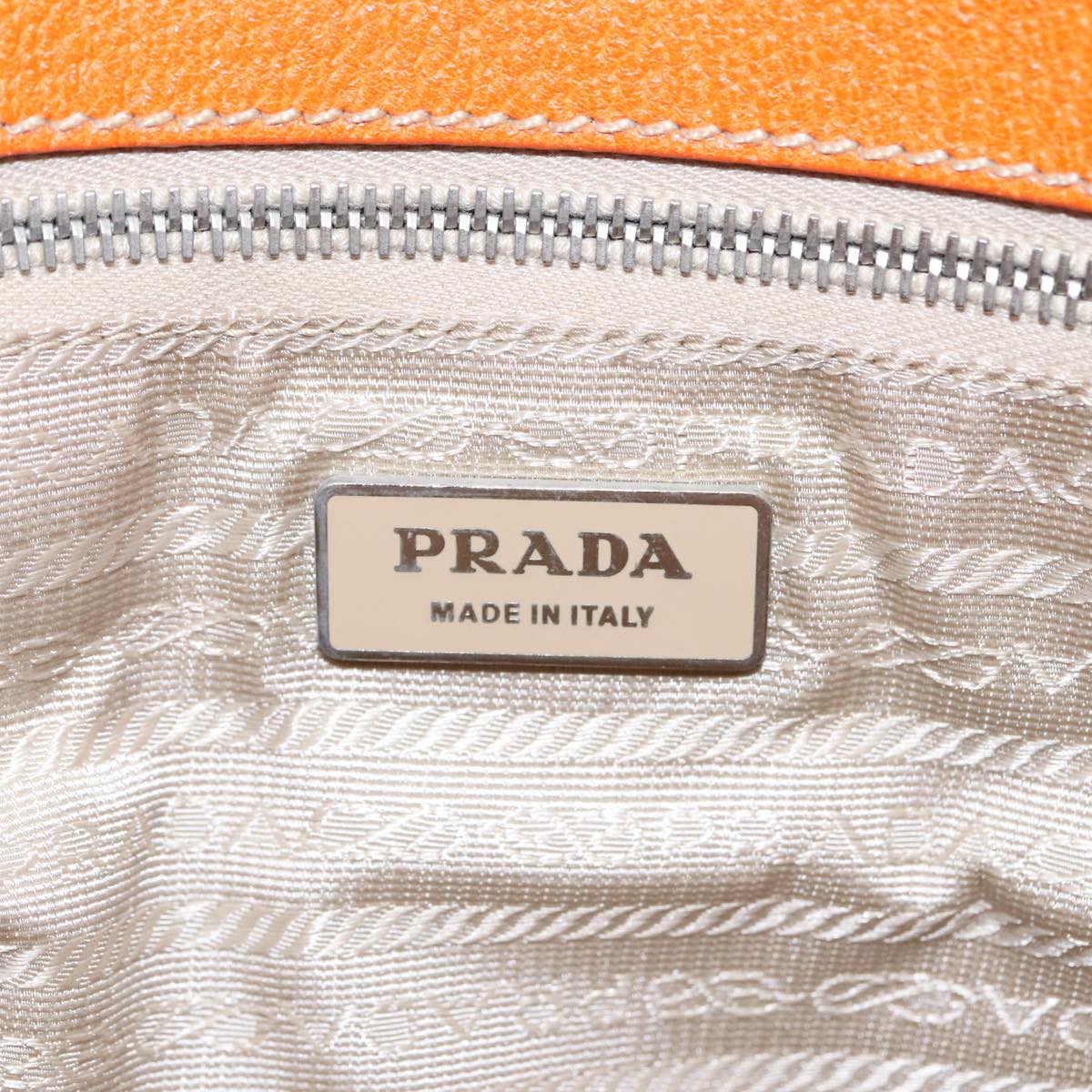 PRADA Tote Bag Canvas Leather Beige Orange Silver Auth bs19186