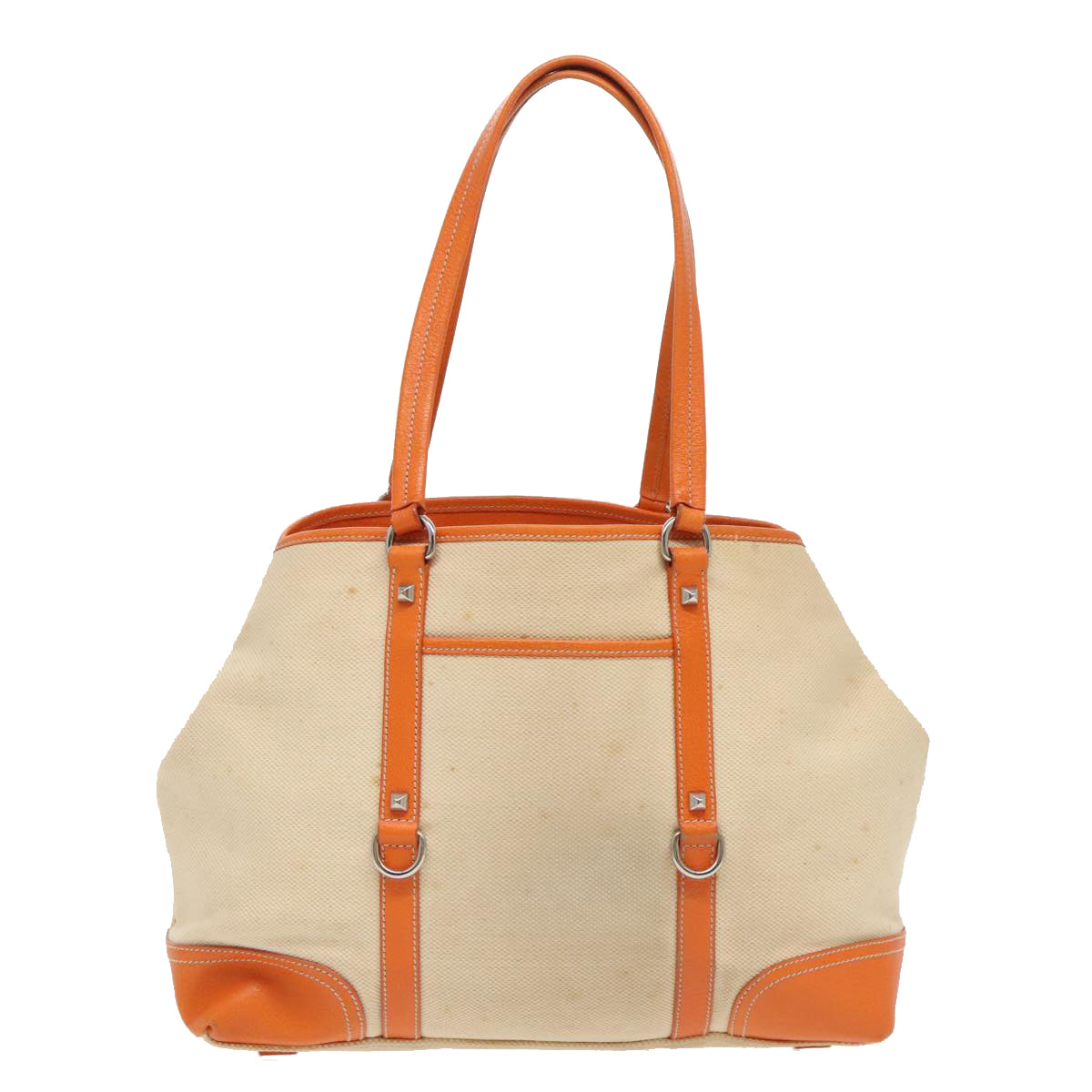 PRADA Tote Bag Canvas Leather Beige Orange Silver Auth bs19186 - 0