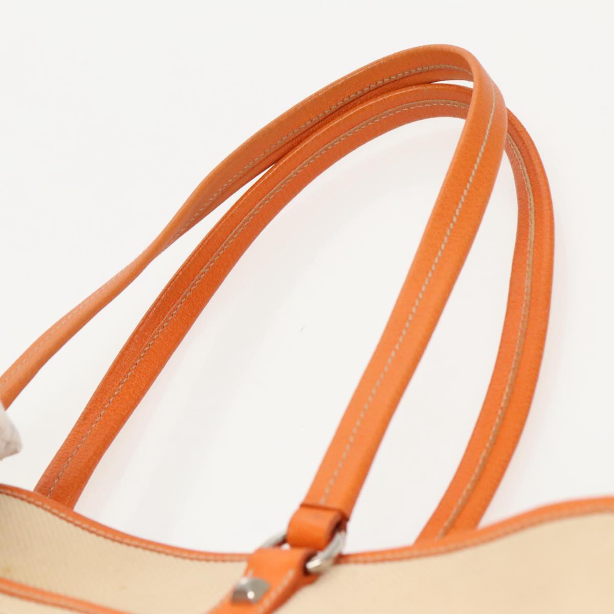 PRADA Tote Bag Canvas Leather Beige Orange Silver Auth bs19186