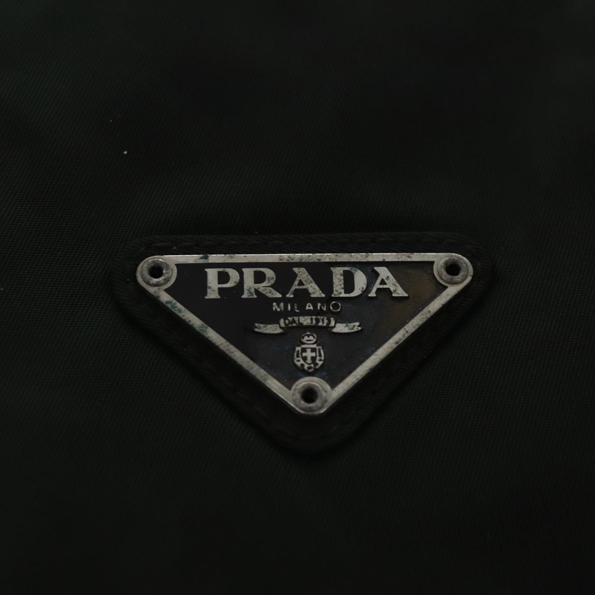 PRADA Chain Shoulder Bag Nylon Leather Khaki Dark Brown Silver Auth bs19187