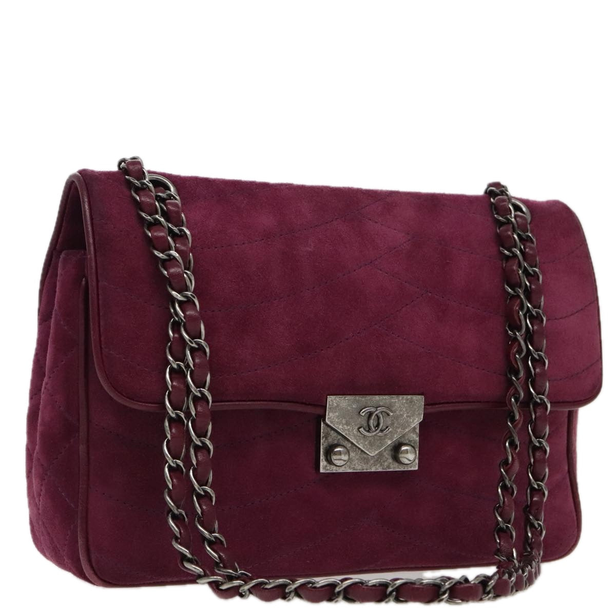 CHANEL Cruise line Chain Shoulder Bag Suede Purple CC Auth bs19199A