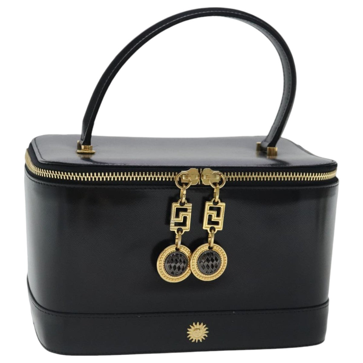 VERSACE Hand Bag Leather Black Gold Auth bs19202