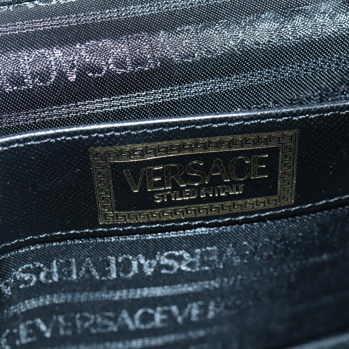 VERSACE Hand Bag Leather Black Gold Auth bs19202