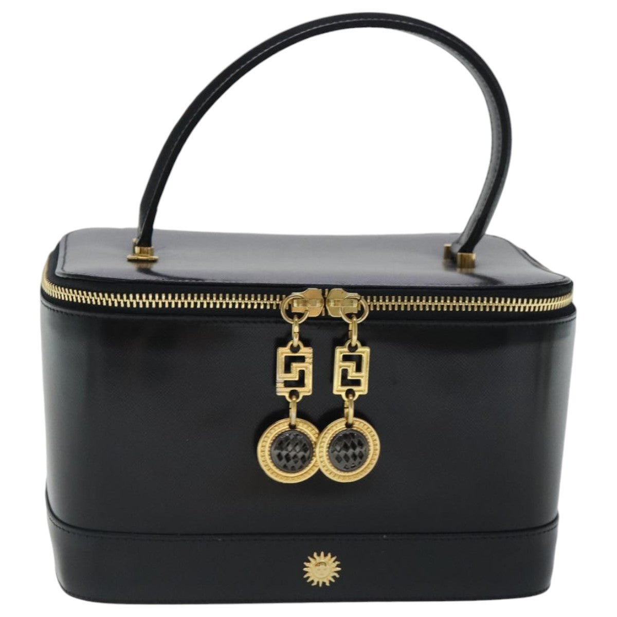 VERSACE Hand Bag Leather Black Gold Auth bs19202