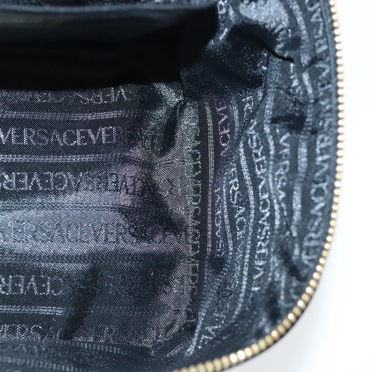 VERSACE Hand Bag Leather Black Gold Auth bs19202