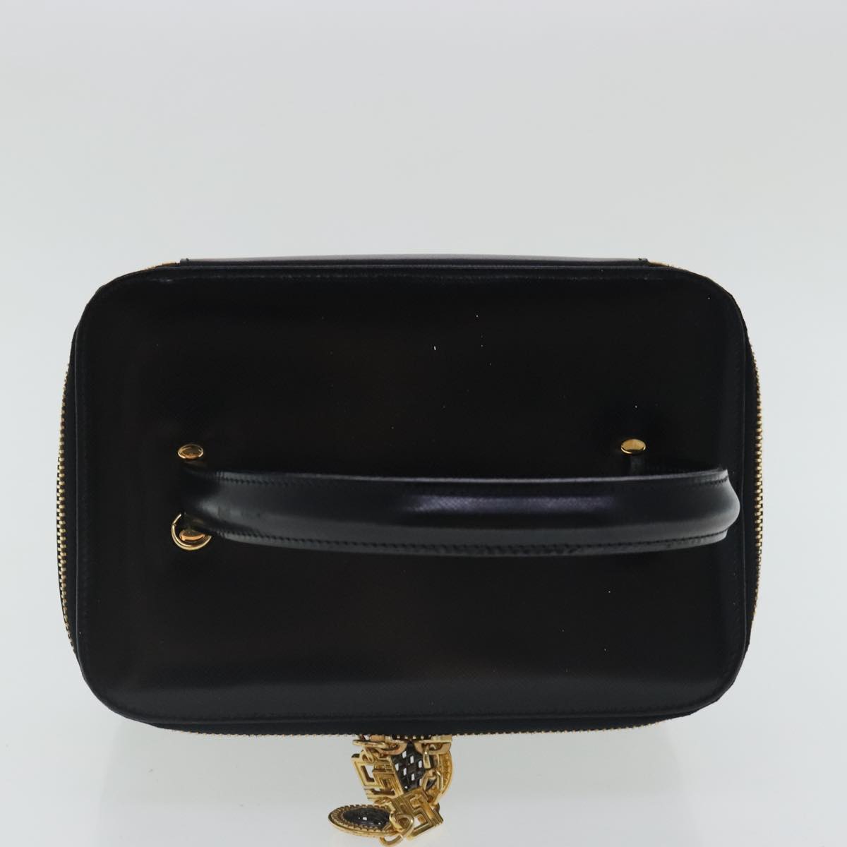 VERSACE Hand Bag Leather Black Gold Auth bs19202