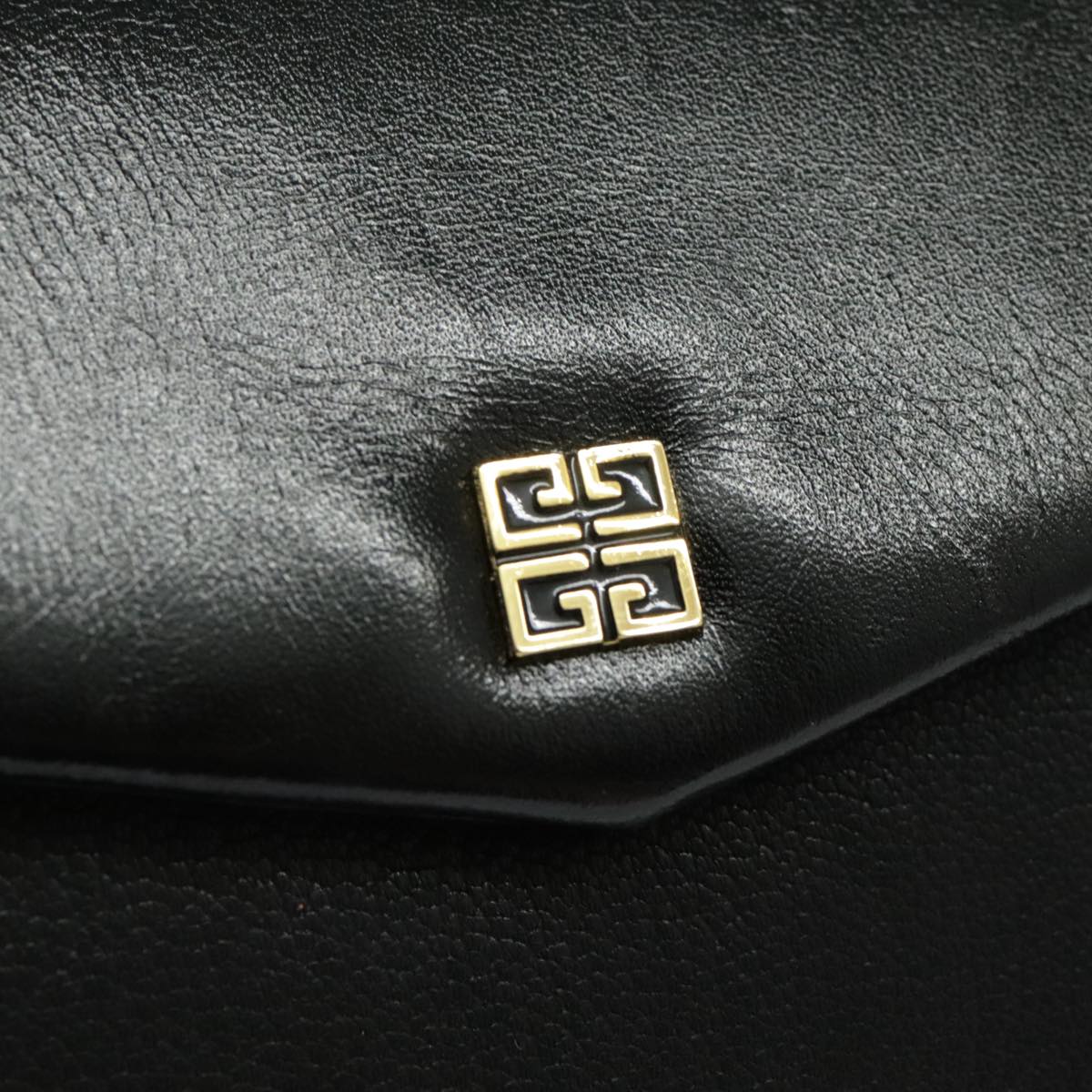 GIVENCHY Shoulder Bag Leather Black Gold Auth bs19203