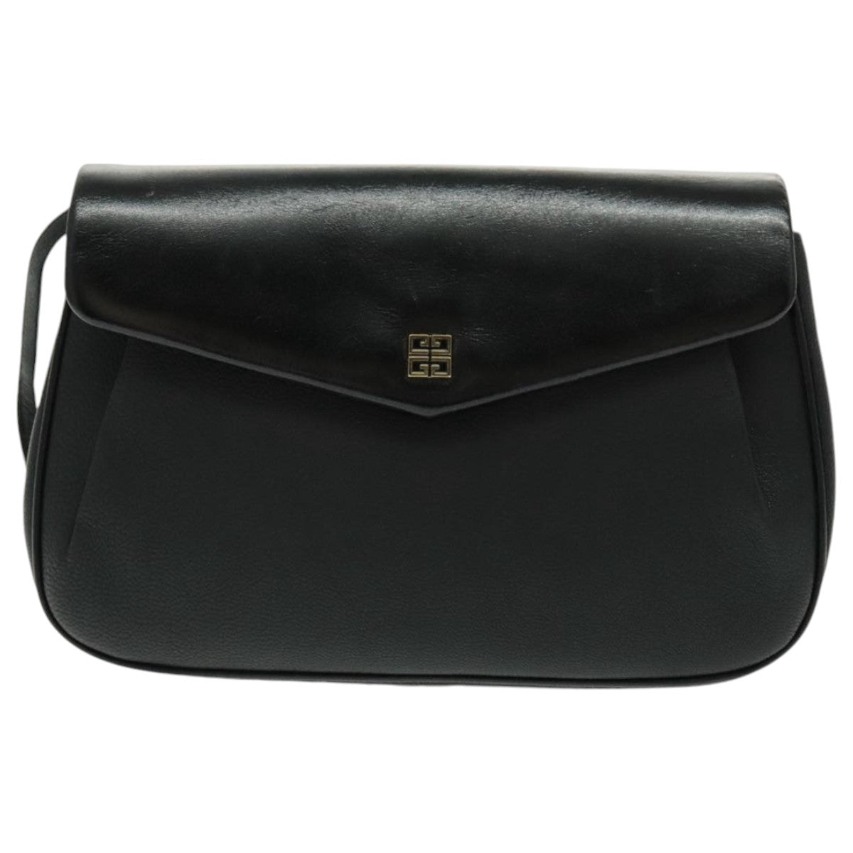 GIVENCHY Shoulder Bag Leather Black Gold Auth bs19203