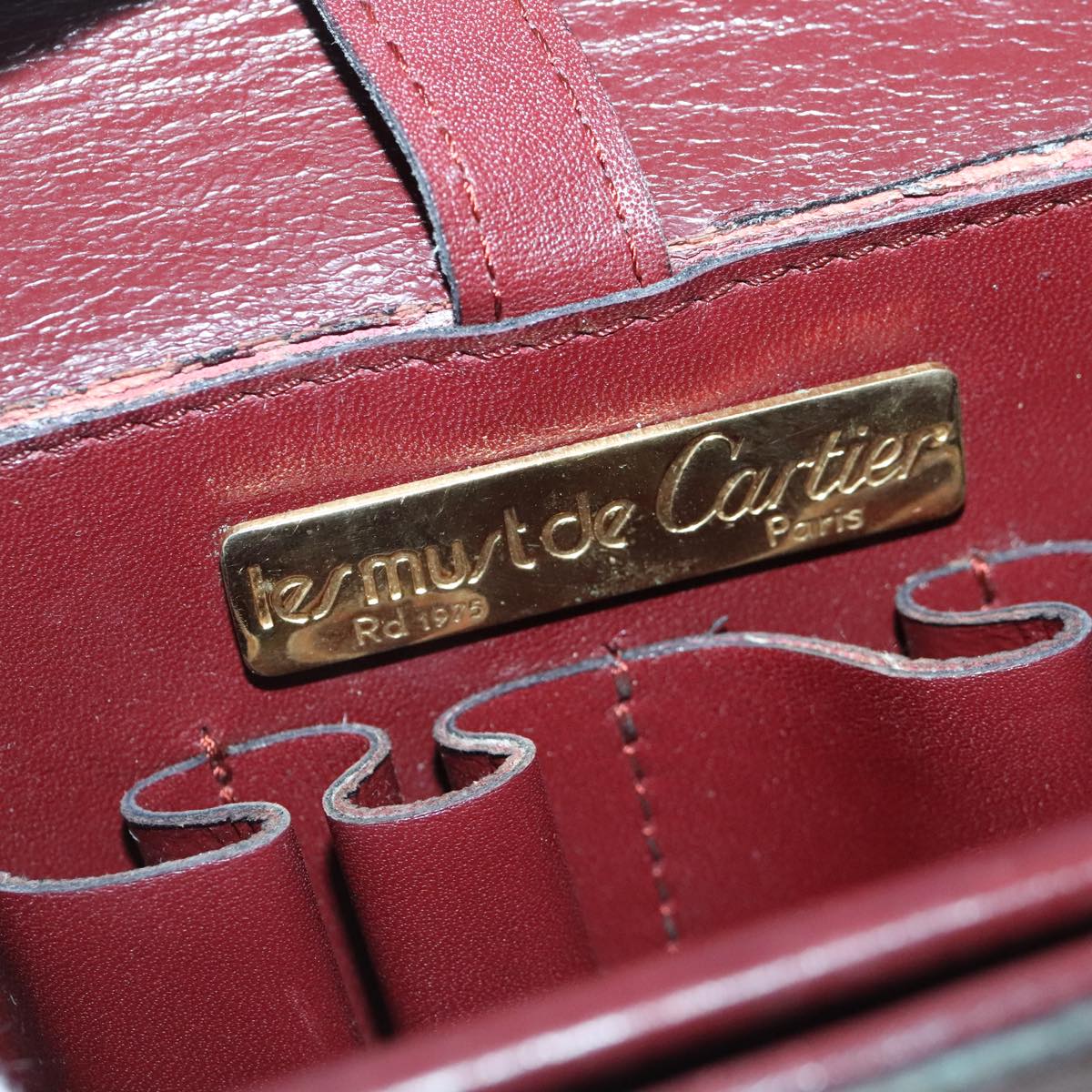 CARTIER Shoulder Bag Suede Red Gold Auth bs19206