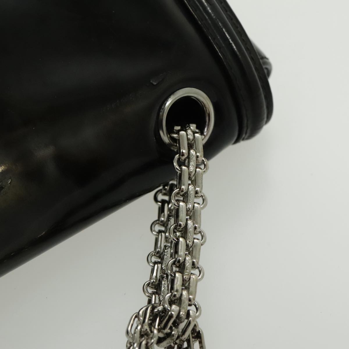 CHANEL Chain Shoulder Bag Patent leather Black Silver CC Auth bs19211