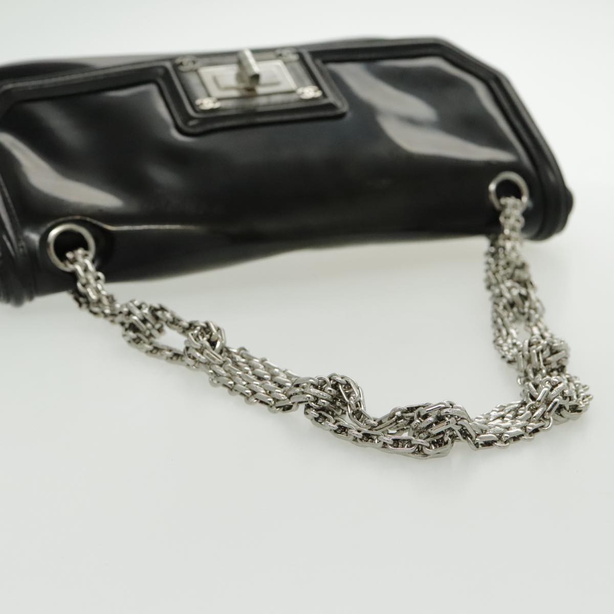 CHANEL Chain Shoulder Bag Patent leather Black Silver CC Auth bs19211