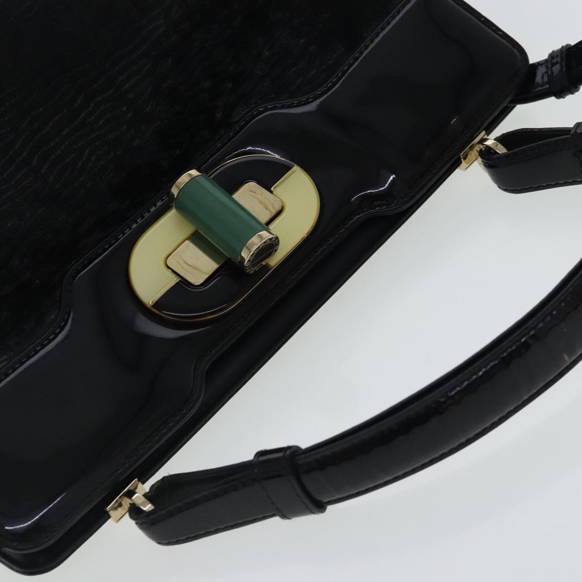 BVLGARI Isabella Rossellini Shoulder Bag Enamel Black Gold Auth bs19213