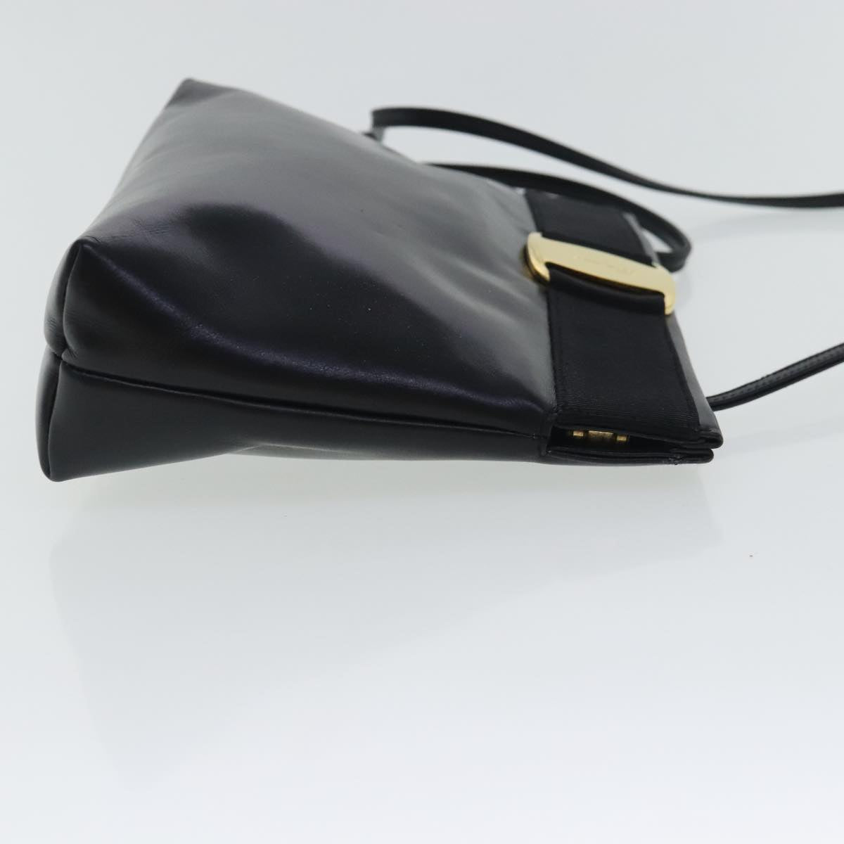 Salvatore Ferragamo Shoulder Bag Leather Black Gold Auth bs19220