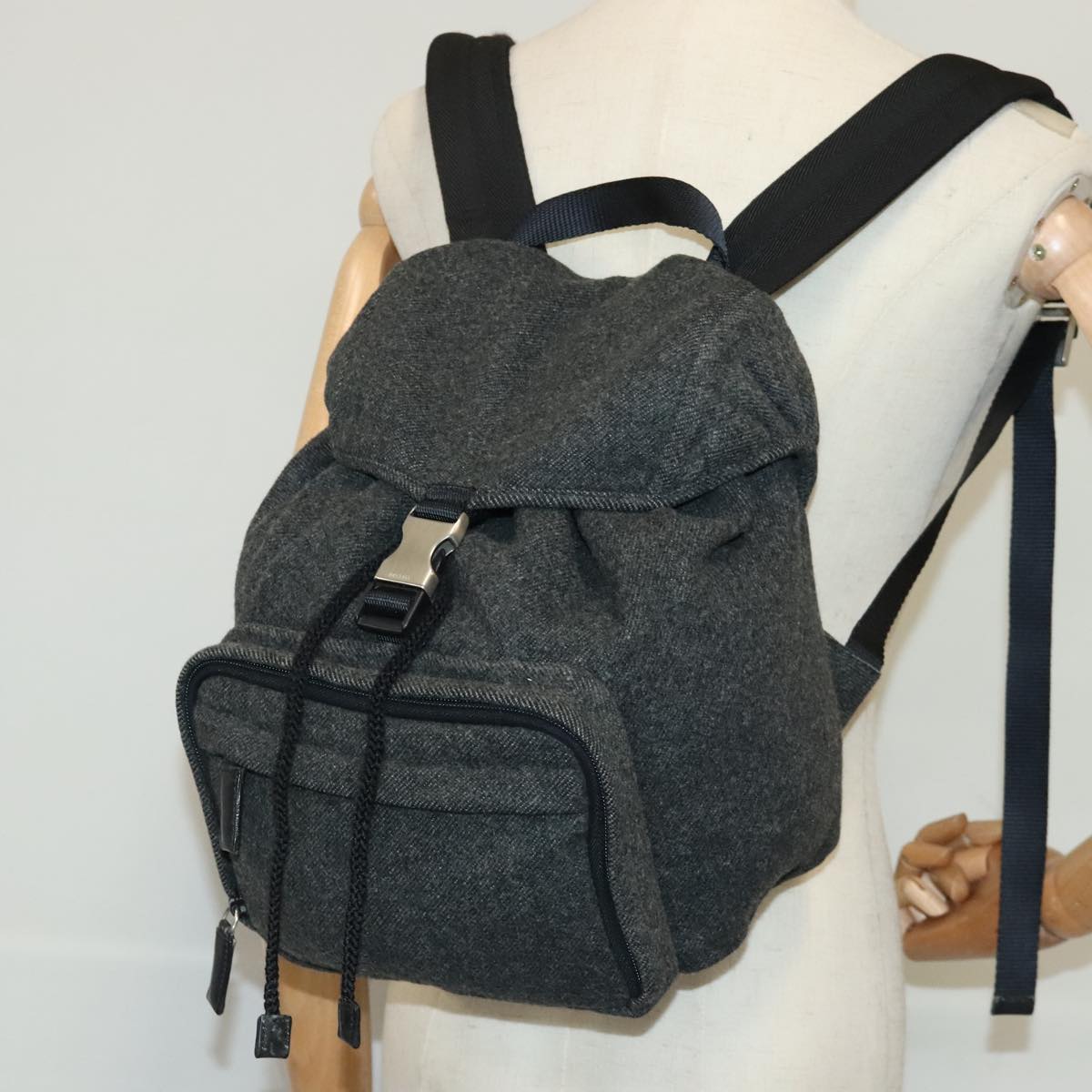 PRADA Backpack Wool Gray Silver Auth bs19226