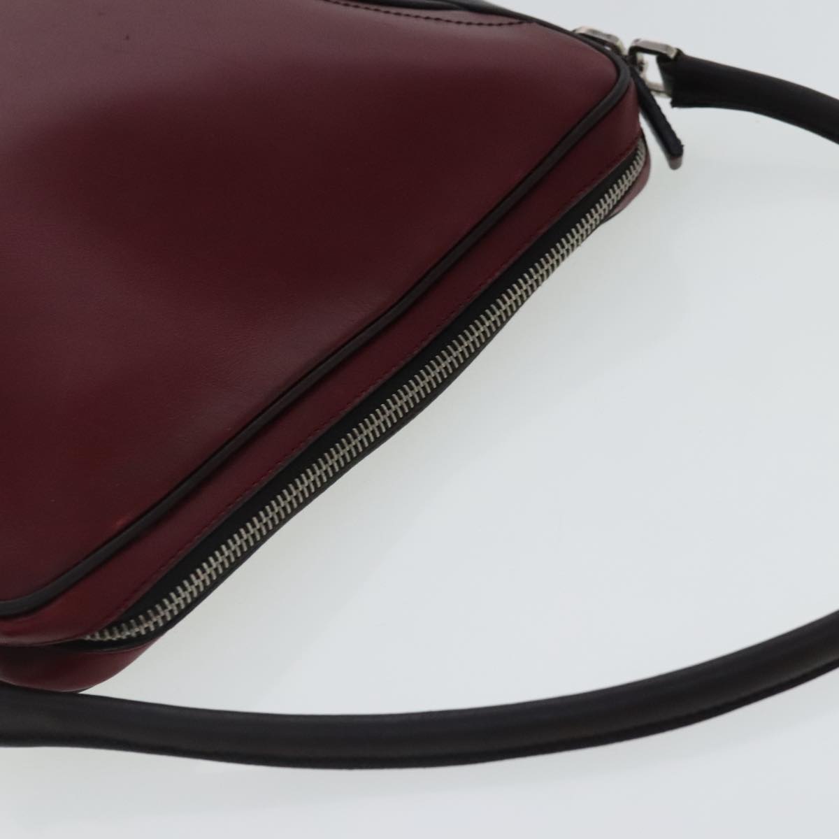 PRADA Shoulder Bag Leather Red Silver Auth bs19227