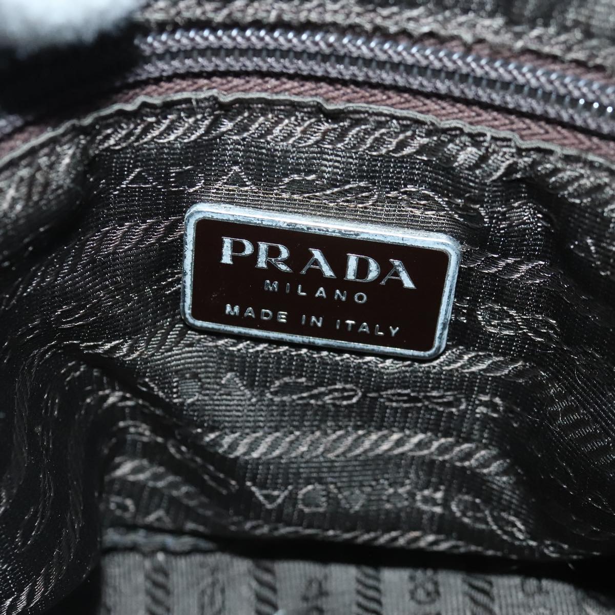 PRADA Shoulder Bag Nylon Silver Brown Auth bs19228