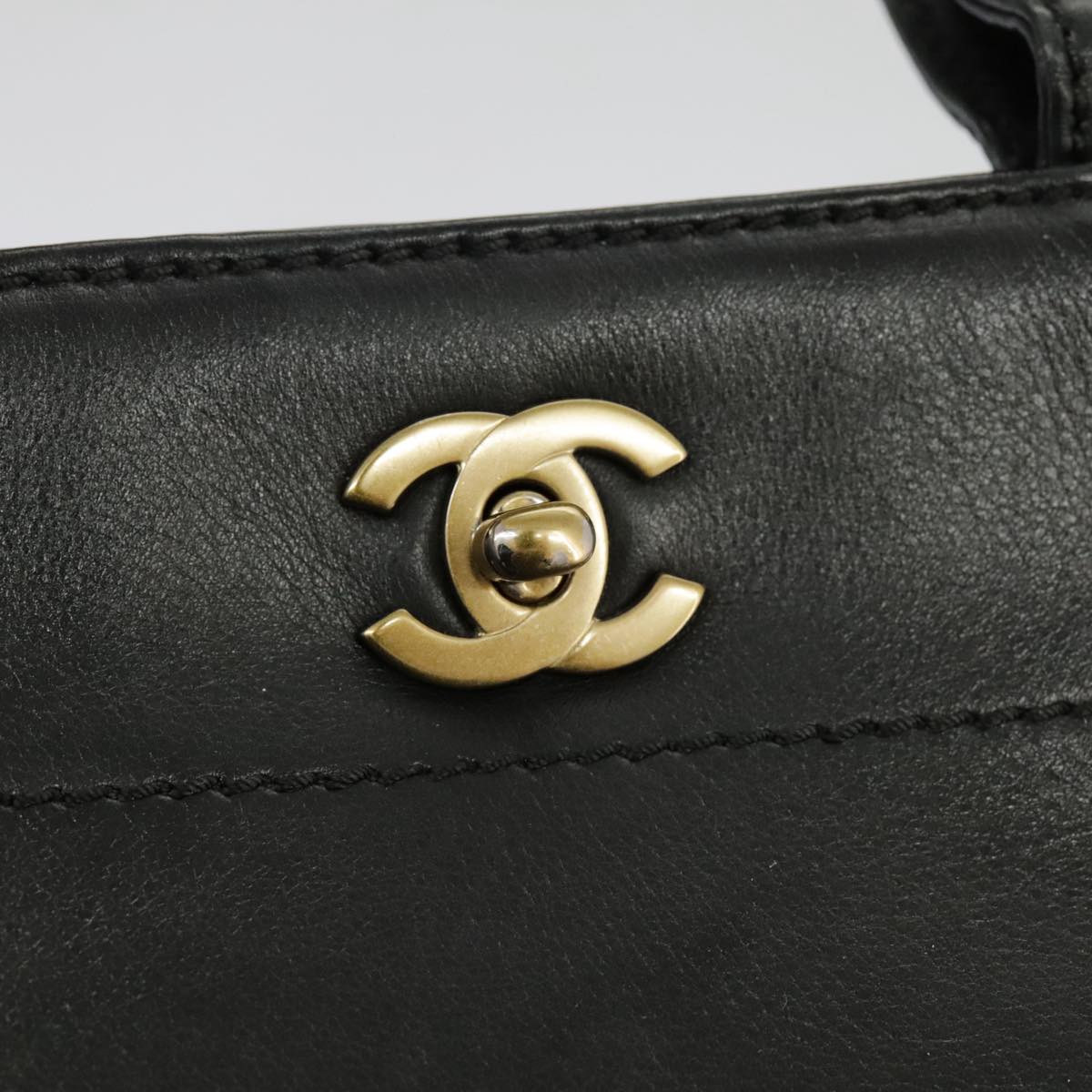 CHANEL Hand Bag Leather 2way Black Gold CC Auth bs19252