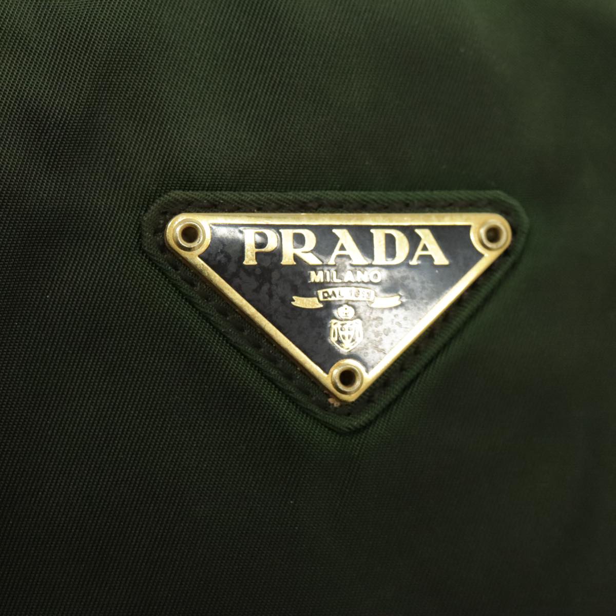 PRADA Chain Shoulder Bag Nylon Green Dark Brown Gold Auth bs19254