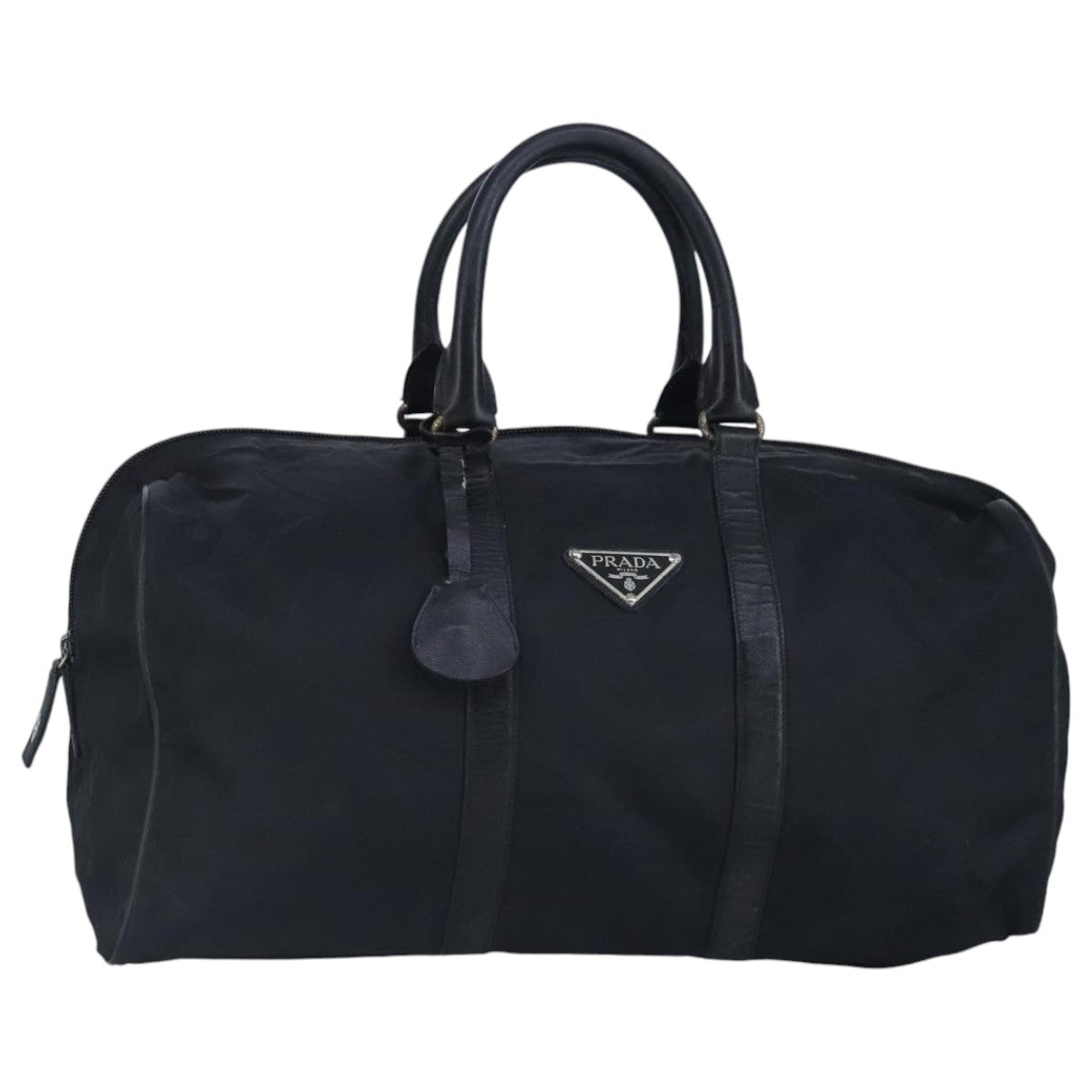 PRADA Boston Bag Nylon Leather Black Silver Auth bs19255