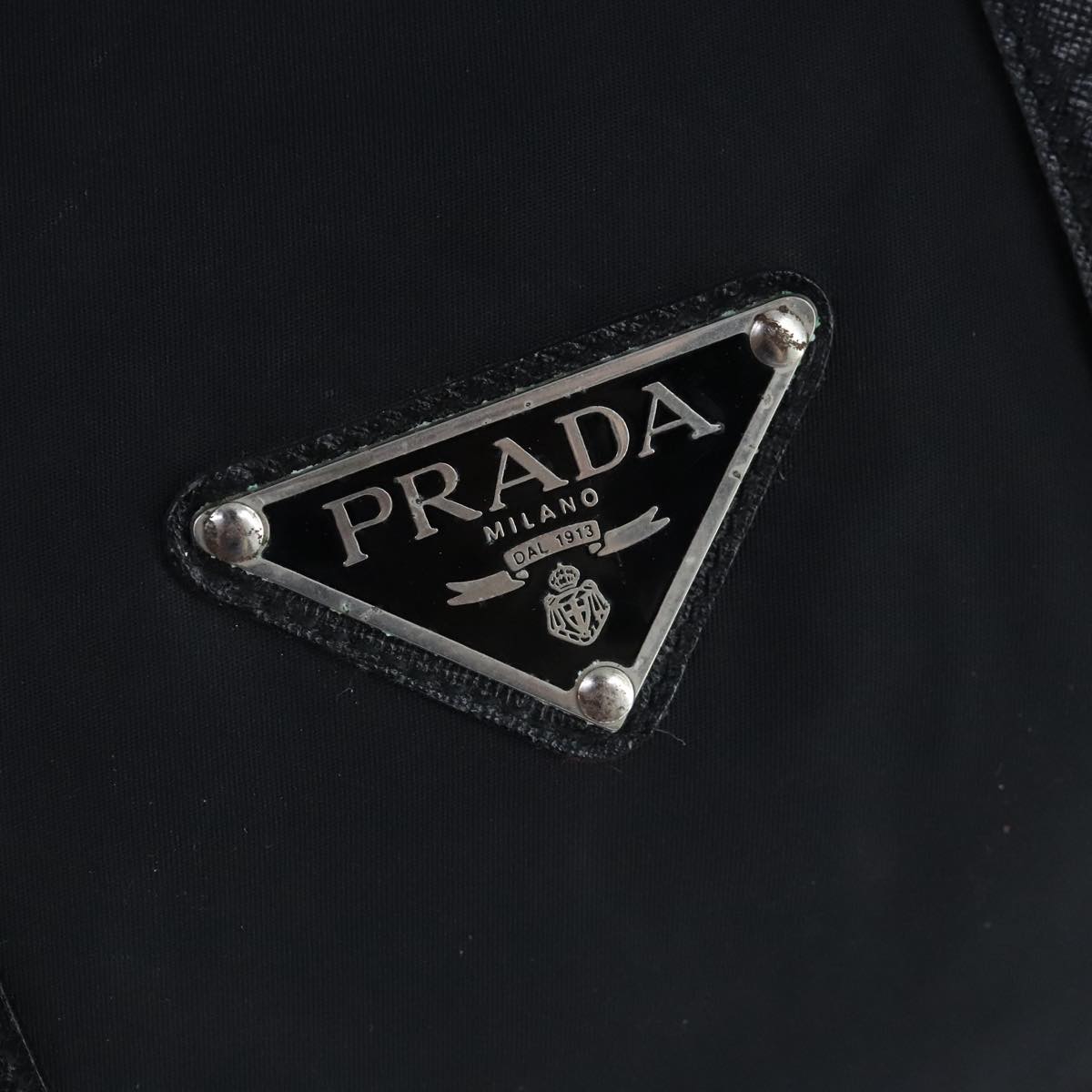 PRADA Boston Bag Nylon Leather Black Silver Auth bs19255