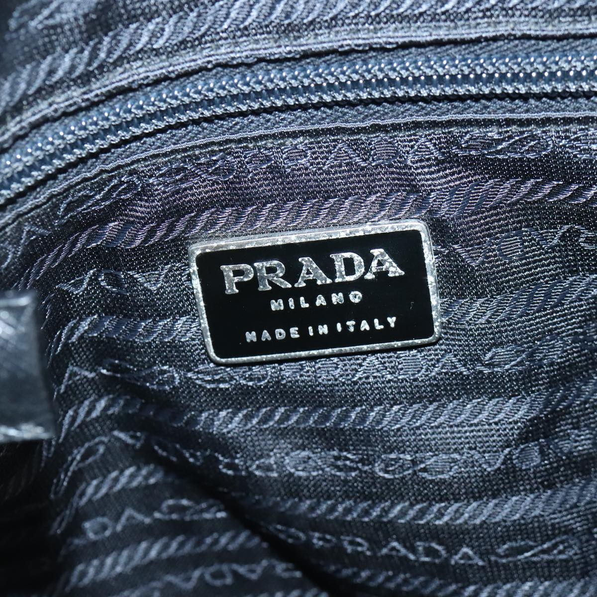 PRADA Boston Bag Nylon Leather Black Silver Auth bs19255