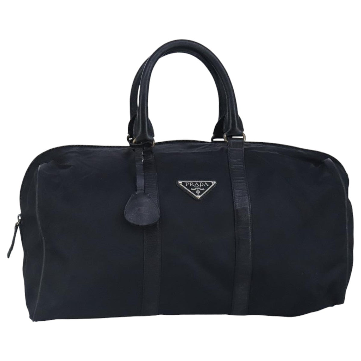 PRADA Boston Bag Nylon Leather Black Silver Auth bs19255