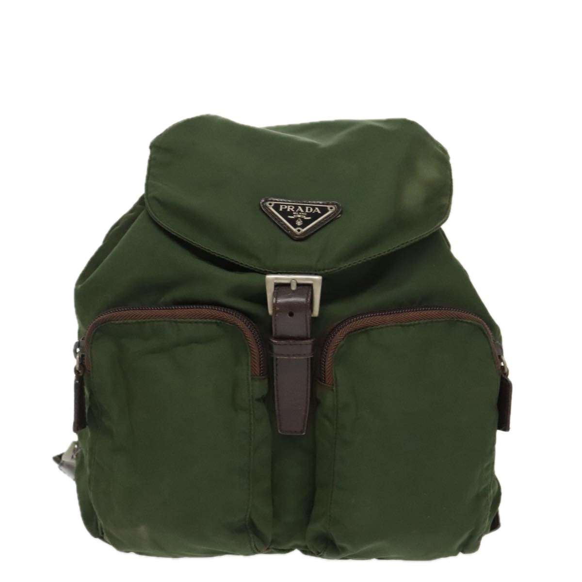 PRADA Backpack Nylon Green Brown Silver Auth bs19257