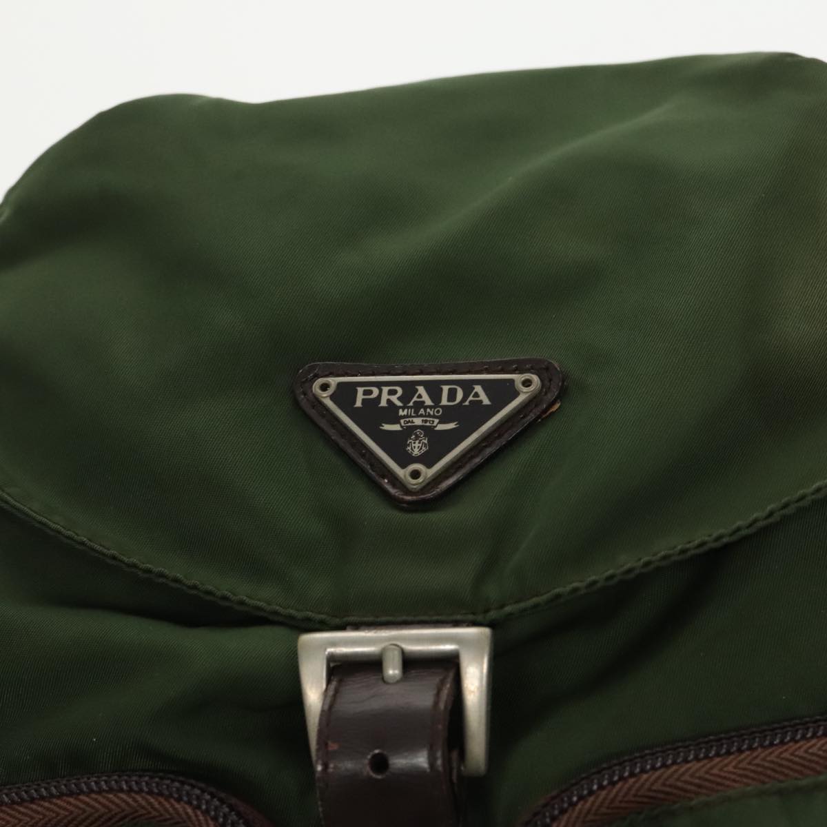 PRADA Backpack Nylon Green Brown Silver Auth bs19257