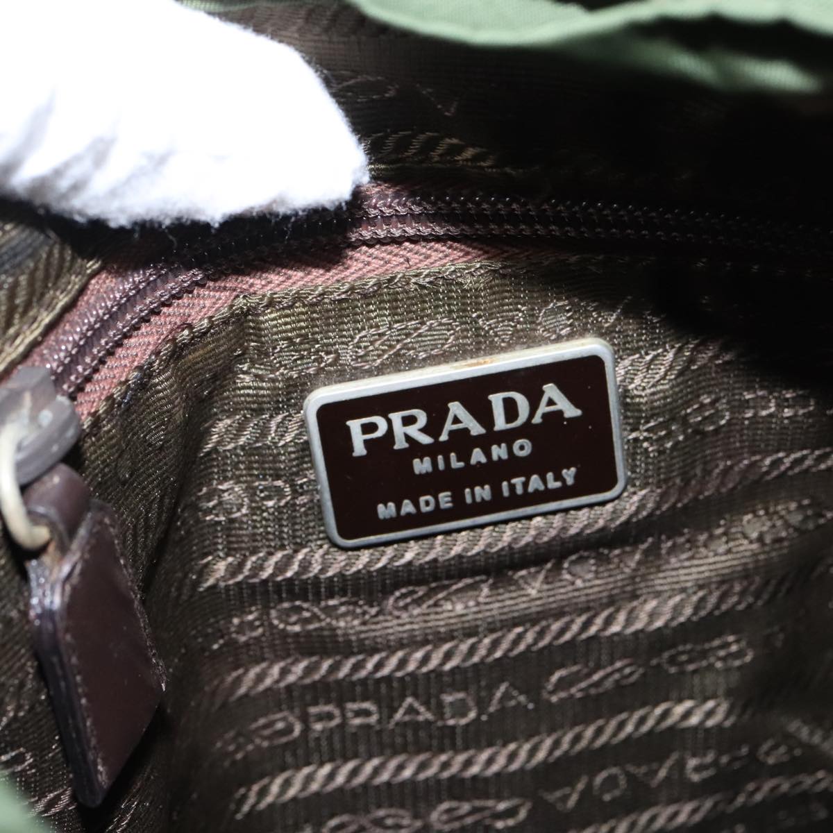 PRADA Backpack Nylon Green Brown Silver Auth bs19257