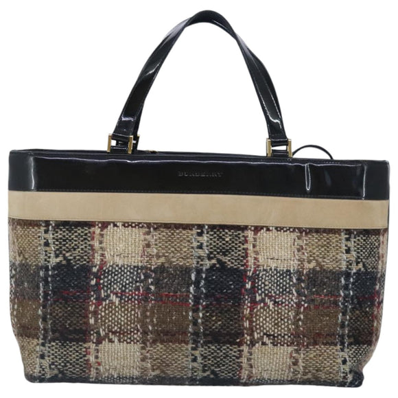BURBERRY Hand Bag Wool Beige Gold Auth bs19268