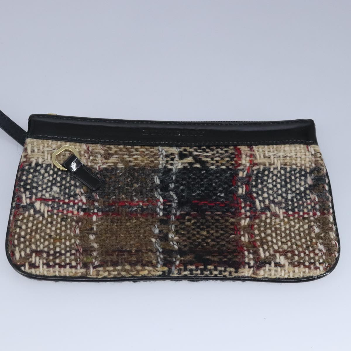 BURBERRY Hand Bag Wool Beige Gold Auth bs19268