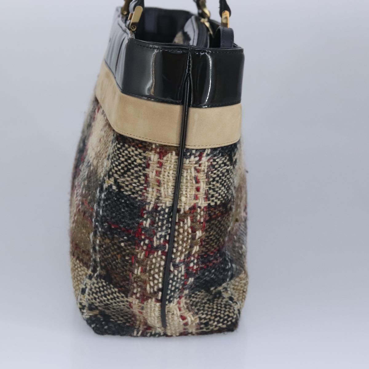 BURBERRY Hand Bag Wool Beige Gold Auth bs19268