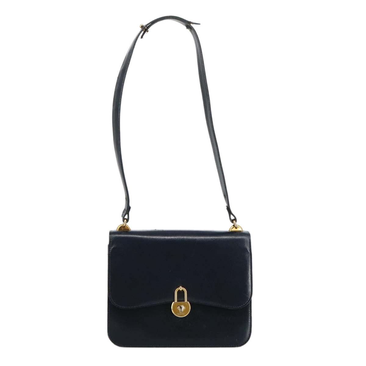 GUCCI Shoulder Bag Leather Navy Gold Auth bs19275 - 0