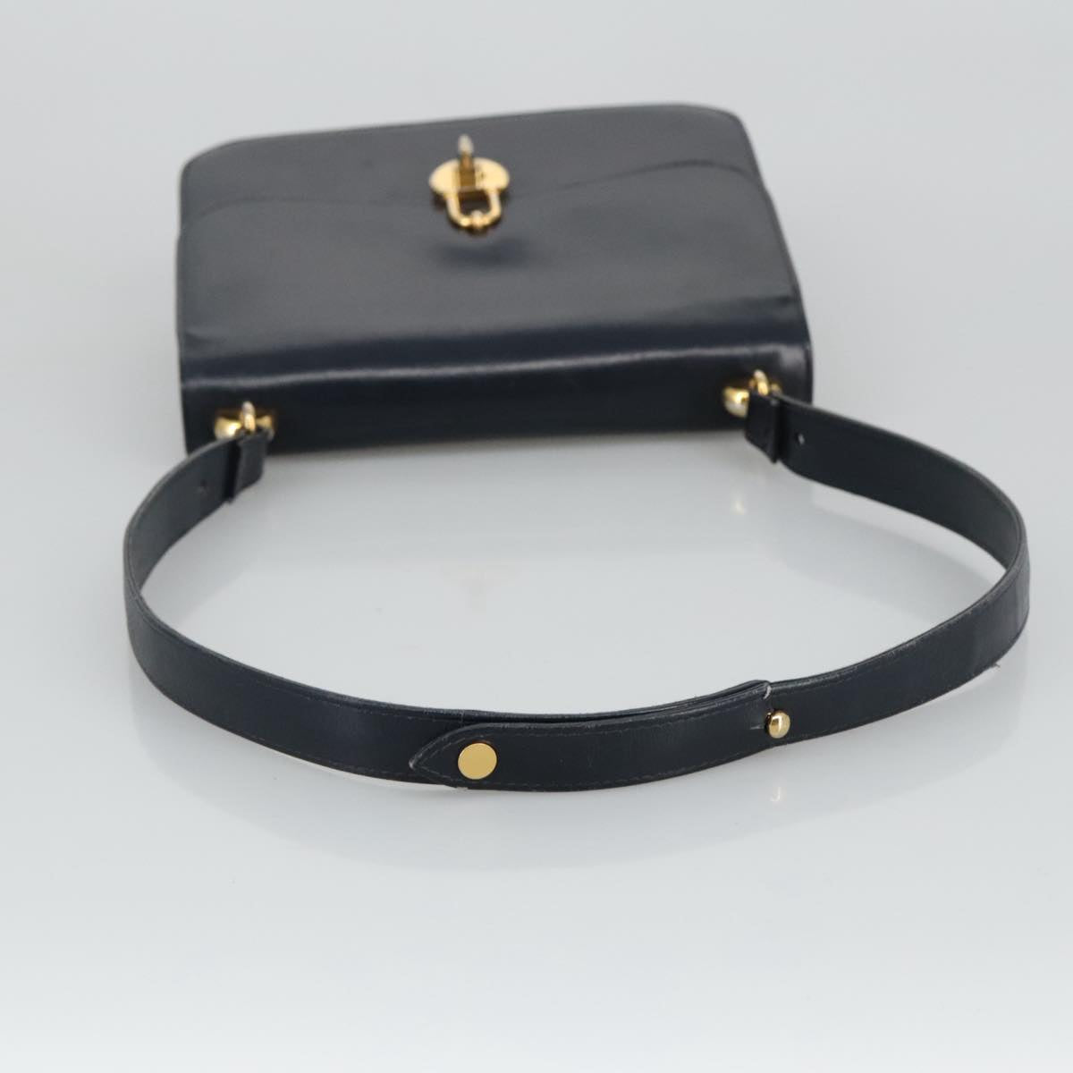 GUCCI Shoulder Bag Leather Navy Gold Auth bs19275